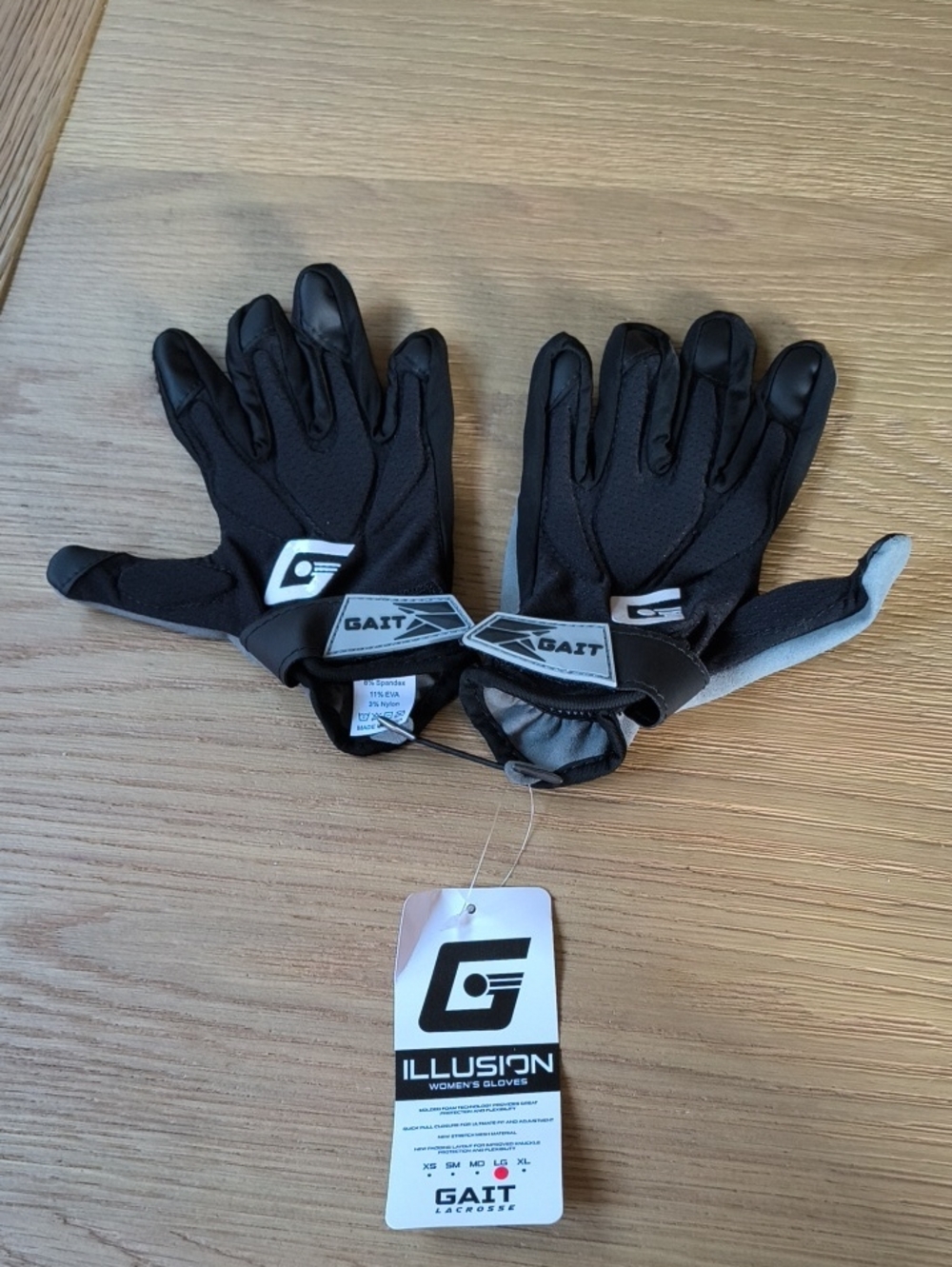 NWT Gait Illusion Women's Lacrosse Gloves Black/Grey Size Large